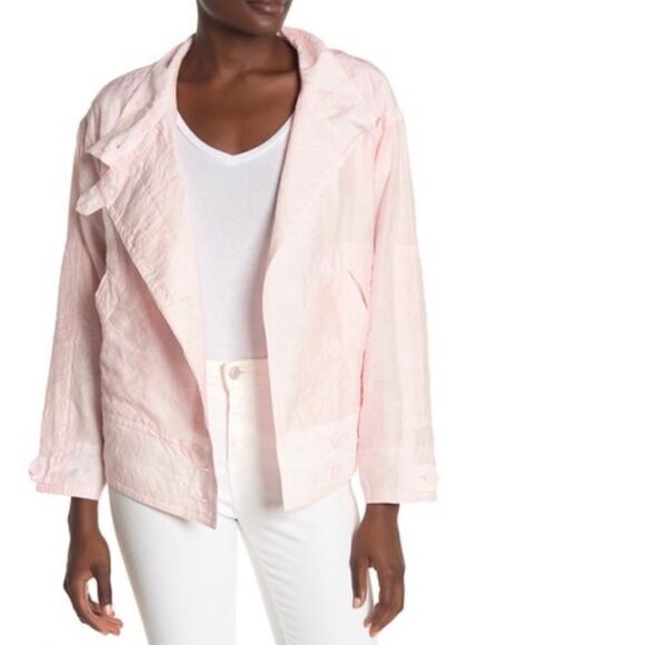 REBECCA Minkoff moto jacket pale pink size M Barbie core gorpcore - Picture 2 of 5
